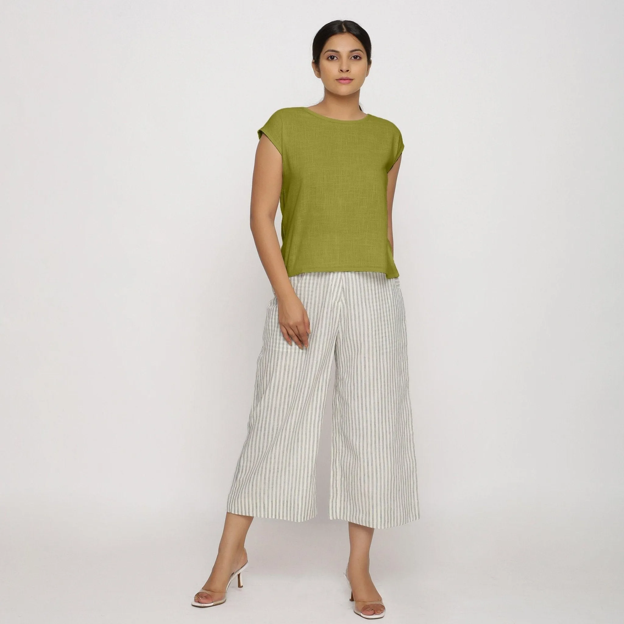 Olive Green Cotton Drop Shoulder Round Neck Top