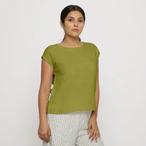 Olive Green Cotton Drop Shoulder Round Neck Top