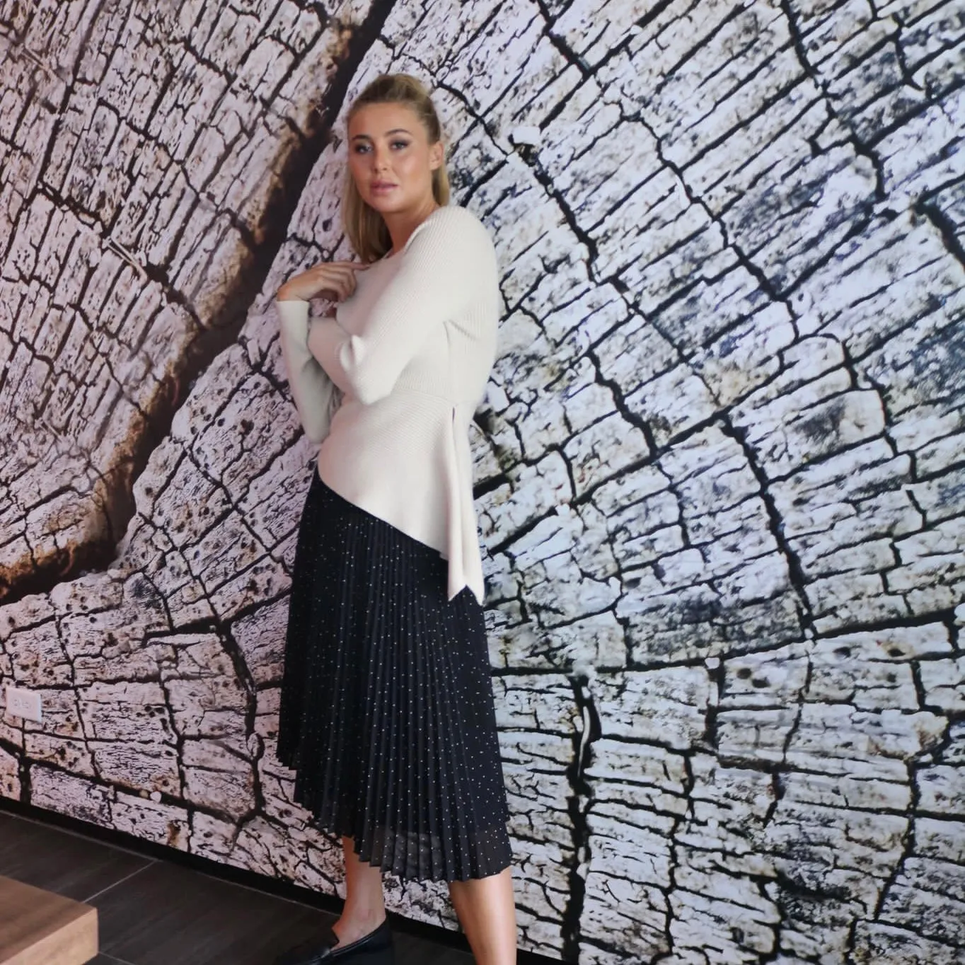 Pleated Polka Dot Skirt| Black  [Final Sale]
