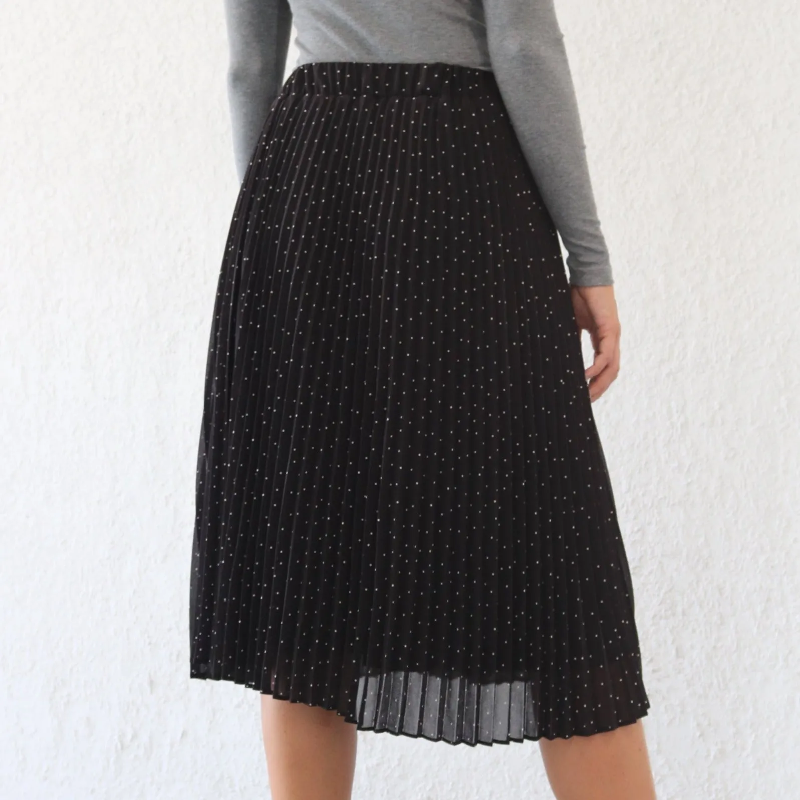 Pleated Polka Dot Skirt| Black  [Final Sale]