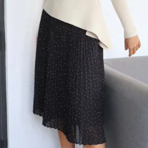 Pleated Polka Dot Skirt| Black  [Final Sale]