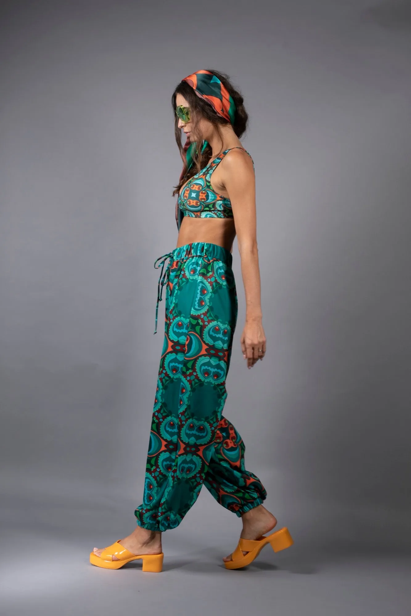 PSILOCYBIN TEAL AND ORANGE HAREM PANTS