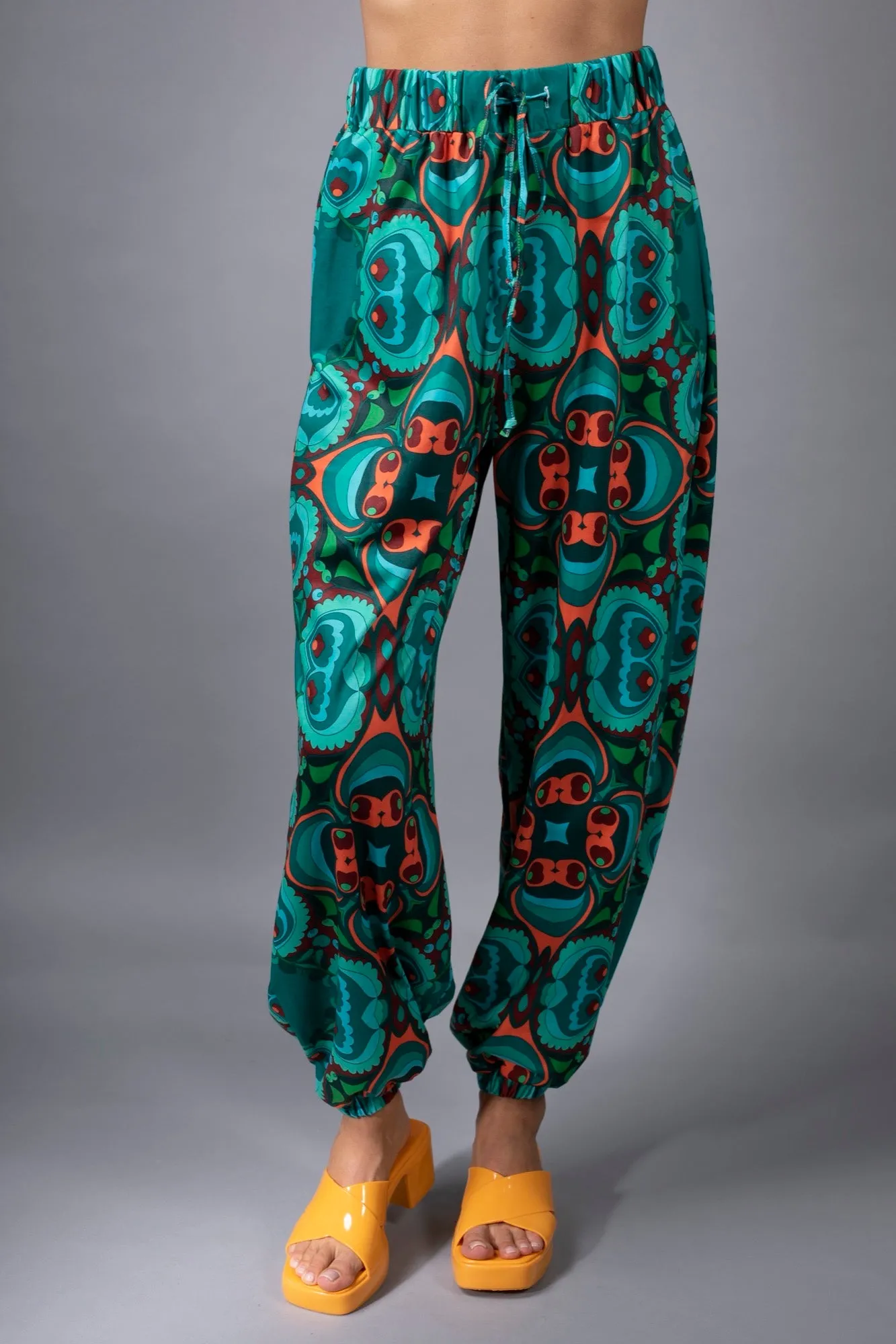 PSILOCYBIN TEAL AND ORANGE HAREM PANTS