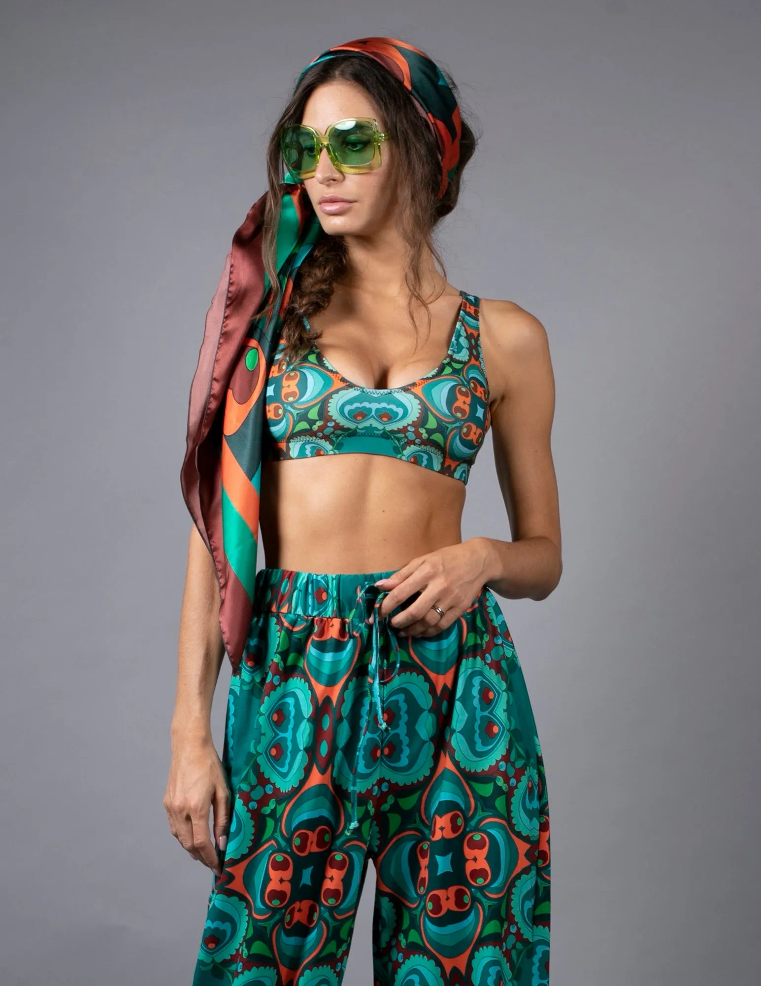 PSILOCYBIN TEAL AND ORANGE HAREM PANTS
