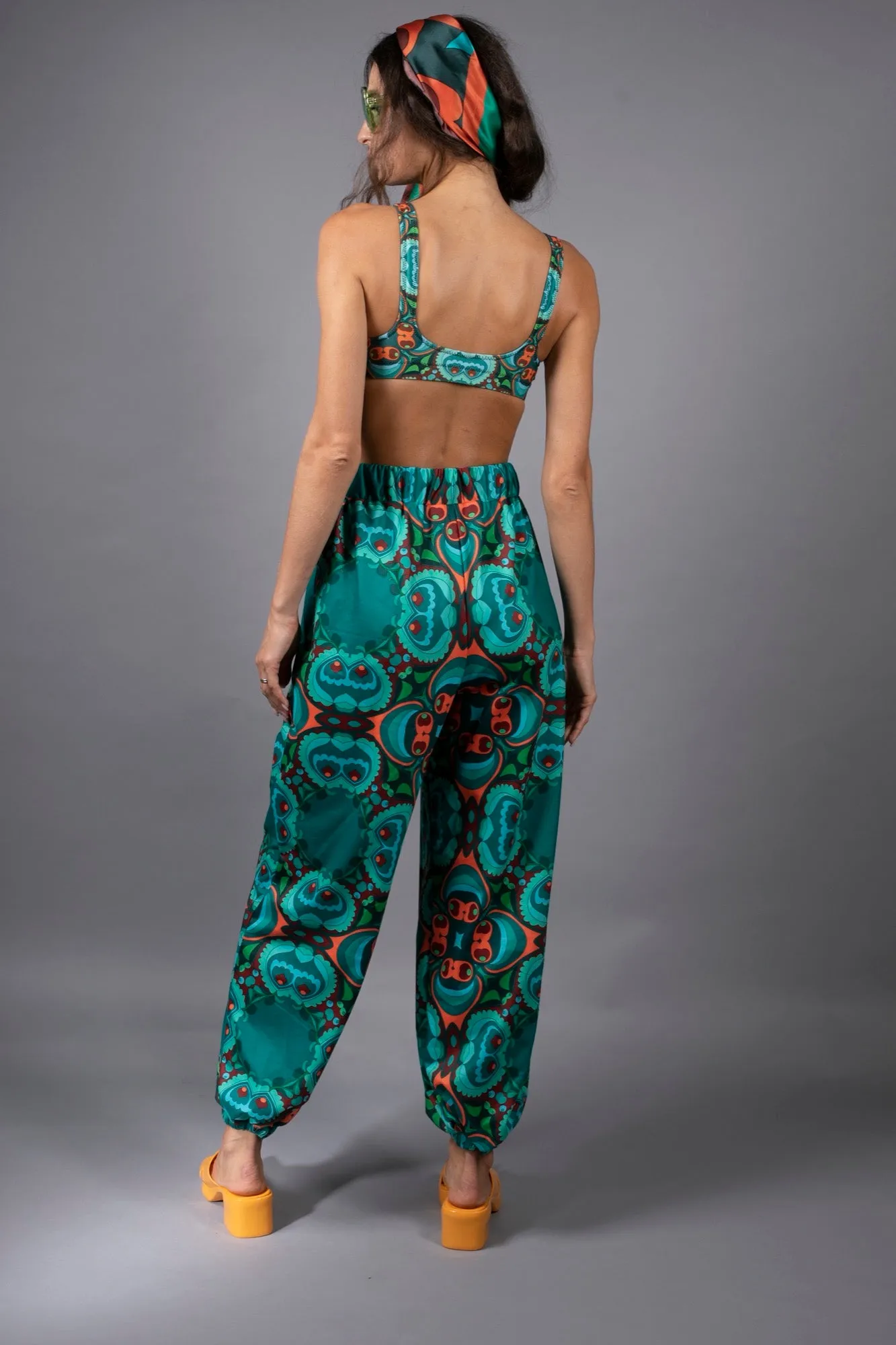 PSILOCYBIN TEAL AND ORANGE HAREM PANTS