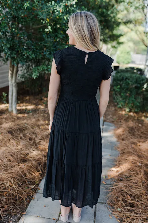 Racie Gray Smocked Midi Dress