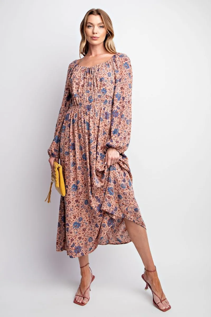 Racie Gray Smocked Midi Dress
