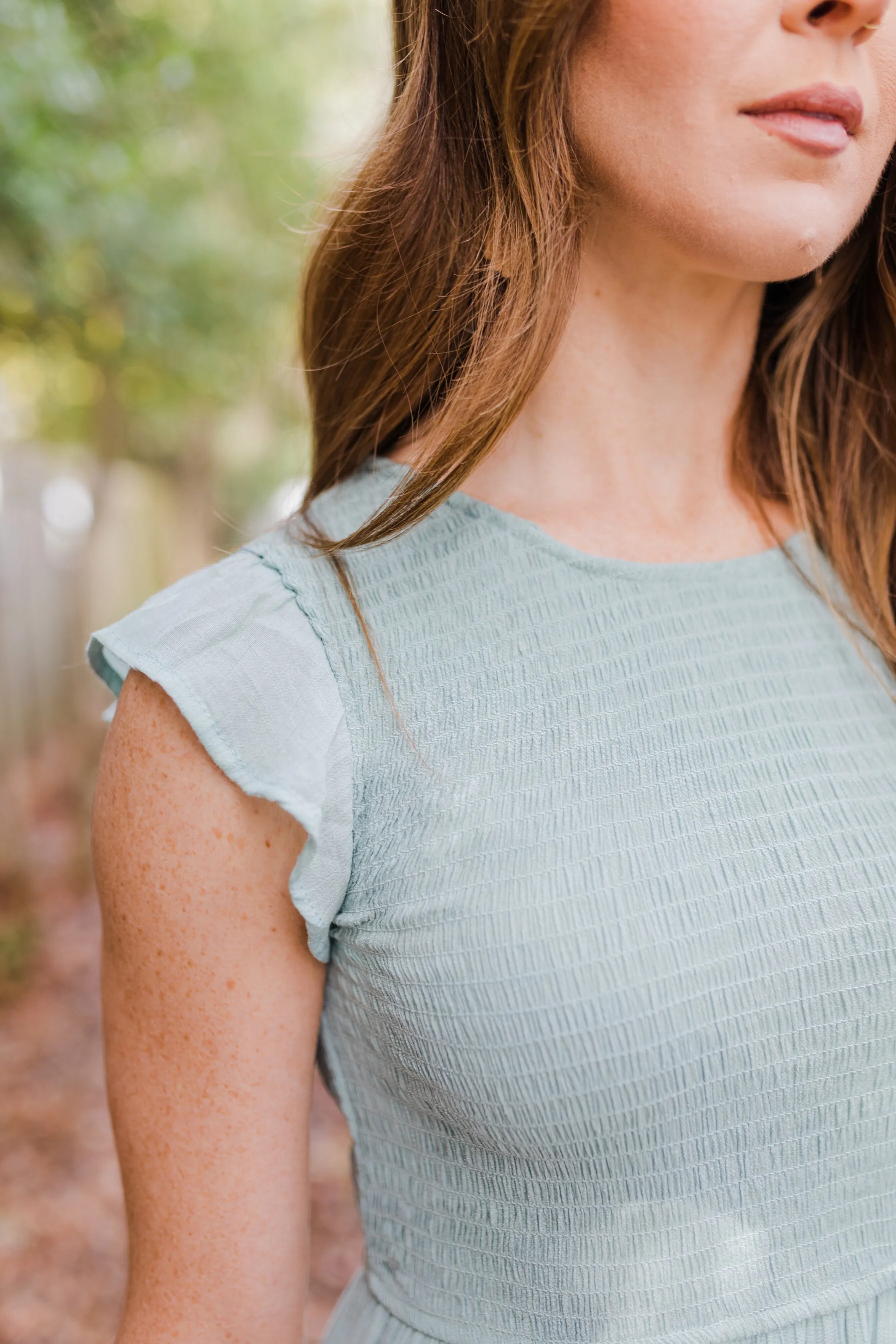 Racie Gray Smocked Midi Dress