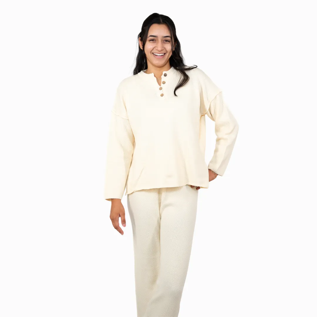 Relaxed Henley Waffle Knit Lounge Set