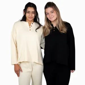 Relaxed Henley Waffle Knit Lounge Set