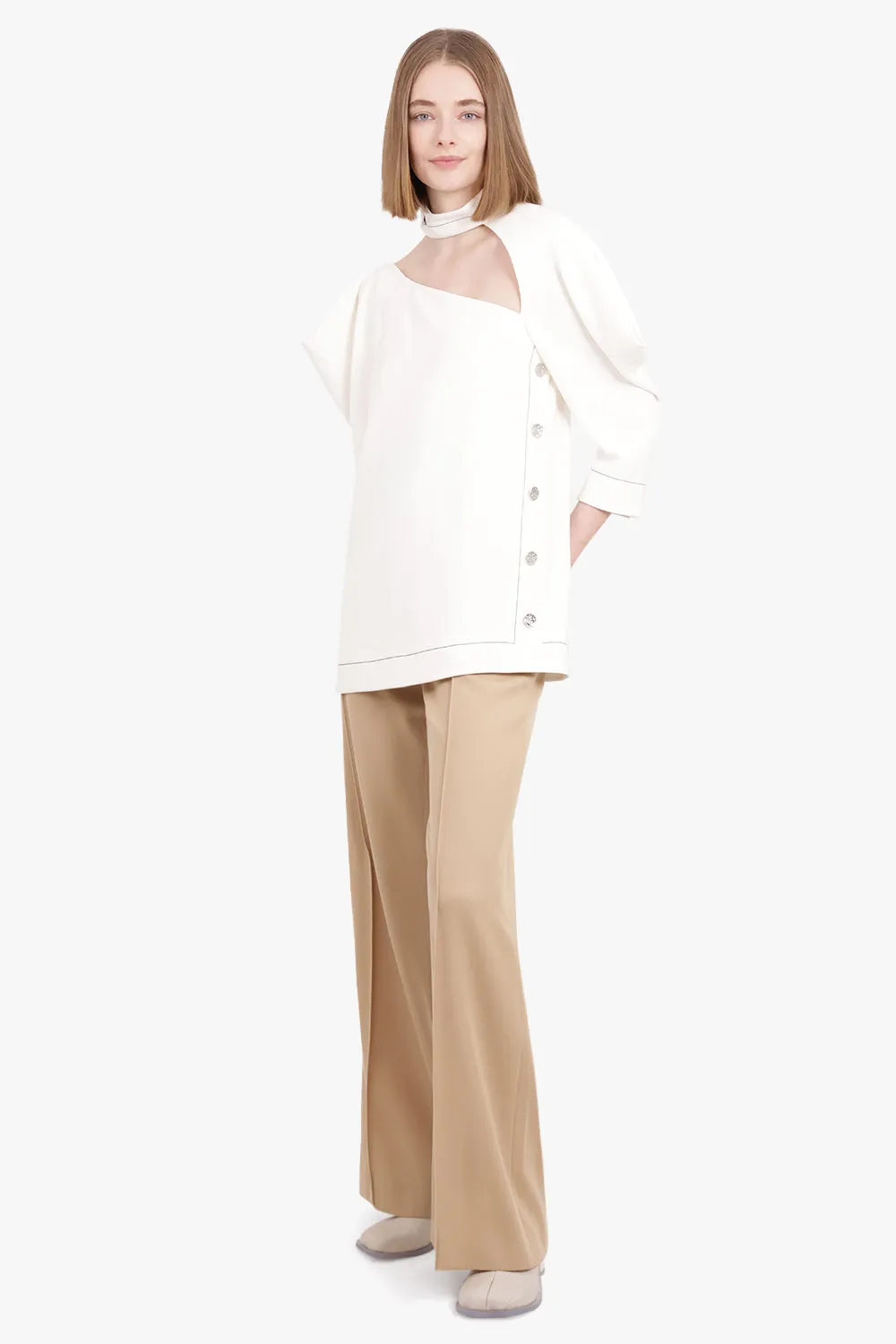 Soft Wool Trousers | Pearl Beige