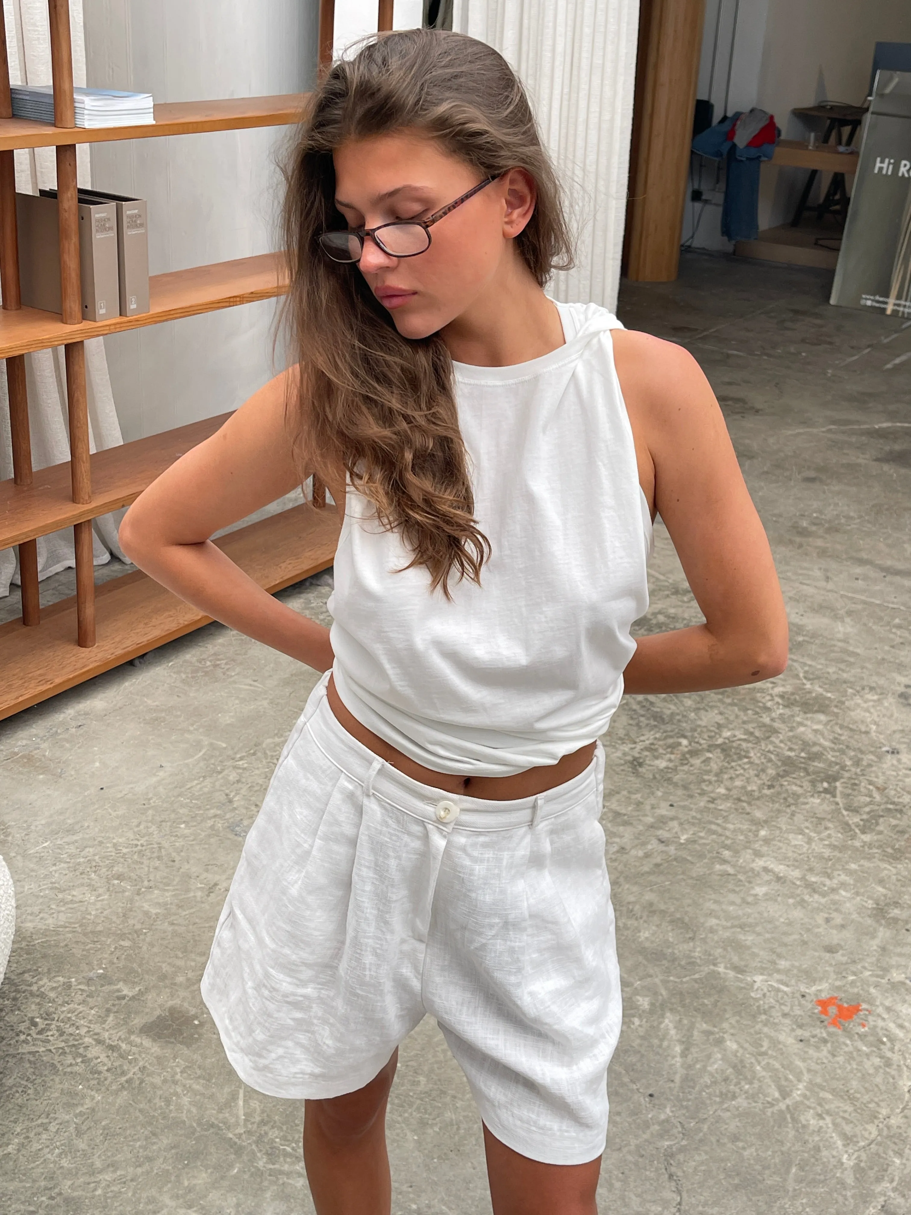 Twisted Shoulder Loose Tank Top