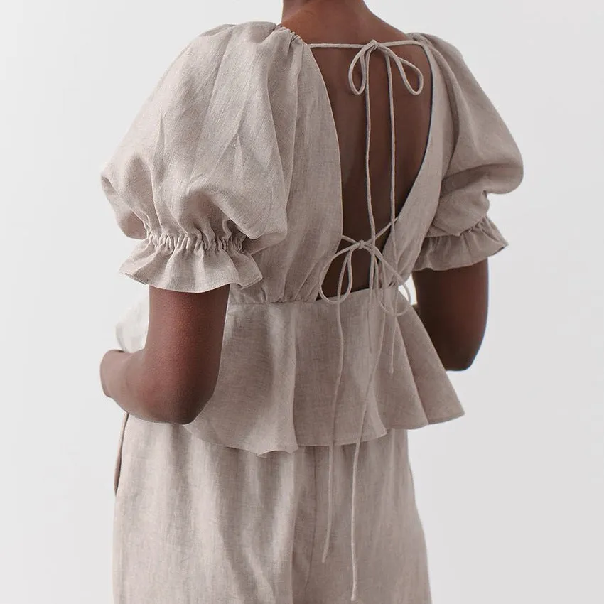 Wholesale Women Tops Lace Up Puff Sleeve